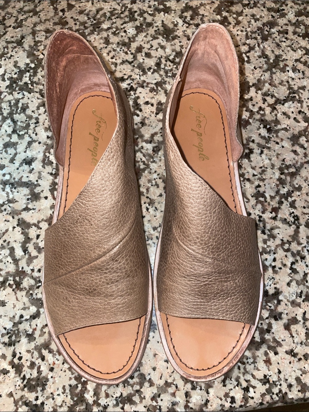 Free People Metallic Rose Open-Toe Leather Mules
